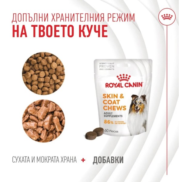 Royal Canin Adult Dog Skin n Coat Supplement - Хранителна добавка за кучета за кожа и козина - 240 гр